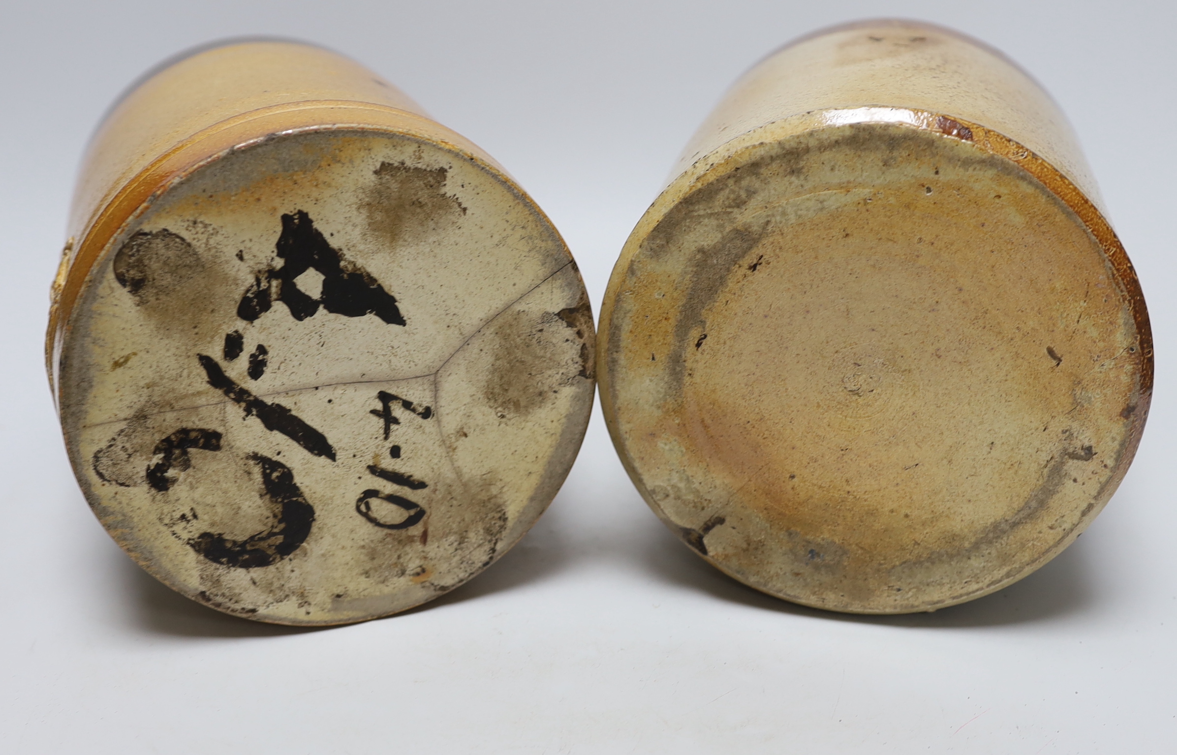 Two stoneware drug jars, c1800, tallest 23cm